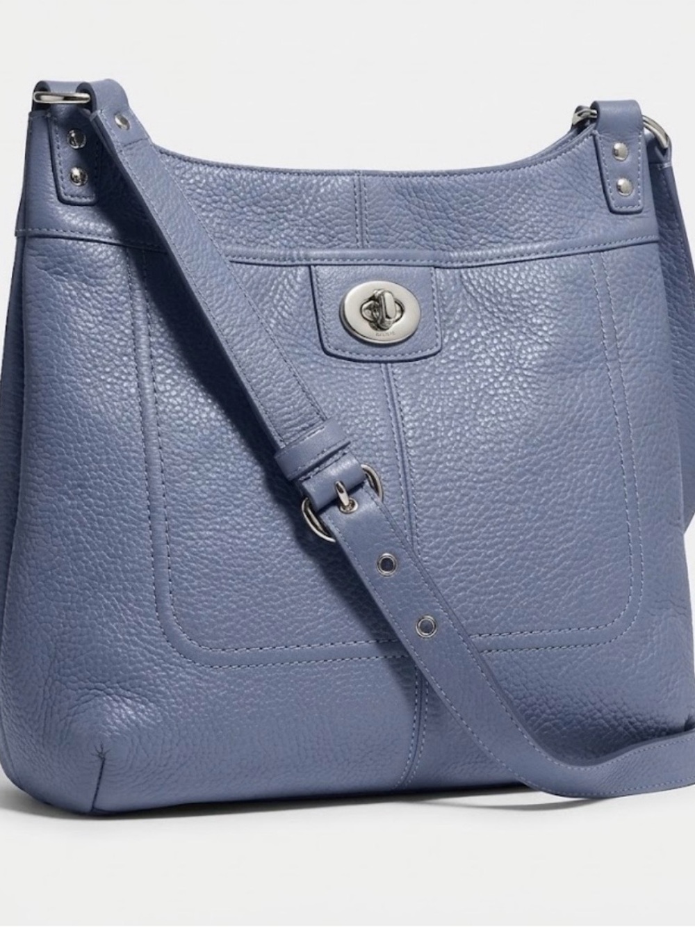 COACH Periwinkle Blue Pebbled Leather Turnlock Crossbody Shoulder Bag